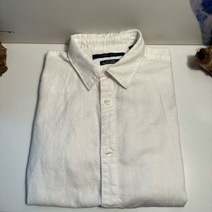 Perry Ellis White Linen Blend Short Sleeve Button Down Short